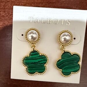 Talbots NWT  Gold and Green Clover Earrings